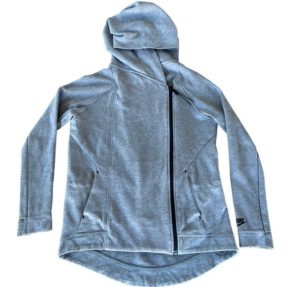 Nike Tech Fleece Gray Cape Hoodie Small Asymmetrical Zipper Waist Cinch - Picture 3 of 16